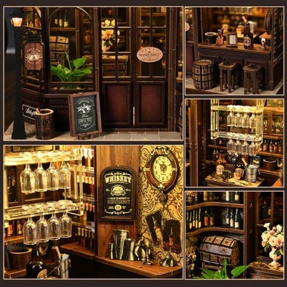 Corner Tavern Book Nook Kit, 3D Wooden Puzzle DIY Miniature House with Warm LED Light, Aesthetic Bookshelf Insert Decor for Adults & Teens - Image 6