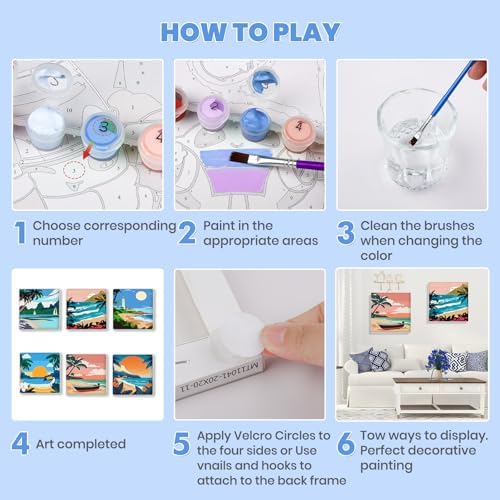 Bowetile 6 Pack Landscape Paint by Numbers for Adults Beginners Framed, Easy Adult Paint by Number Kits on Canvas, Acrylic Painting for Home Decor, 8x8in - Image 7