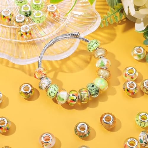 Aipridy Large Hole European Beads, Craft Supplies Kit，Assorted Mixed Color Lampwork Spacer Beads for DIY Bracelet Jewelry Making (100, Lemon) - Image 3