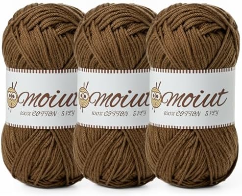 3 Pack Cotton Yarn for Crocheting, Baby Yarn for Crocheting Soft, 393yds / 5.29oz Fluffy Amigurumi Crochet Yarn, 5 Ply 100% Milk Cotton Yarn for Puzzle、Socks、Clothes(3 Light Coffee) by OMoiut