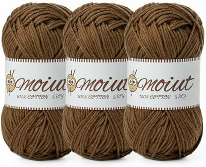 3 Pack Cotton Yarn for Crocheting, Baby Yarn for Crocheting Soft, 393yds / 5.29oz Fluffy Amigurumi Crochet Yarn, 5 Ply 100% Milk Cotton Yarn for Puzzle、Socks、Clothes(3 Light Coffee) by OMoiut