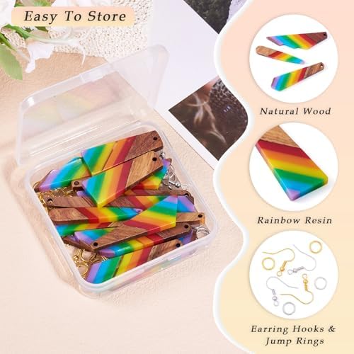 Elecrelive 7 Pairs Rainbow Wooden Dangle Earrings Kit Stripe Wood Charms with Earring Hooks Triangle Teardrop Wood Earring Pendants Resin Wood Charms for Jewelry Craft Making - Image 2