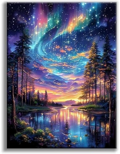 Tiwabb Aurora Starry Night Stamped Cross Stitch Kits for Adults Beginners by DIYHomeDecor