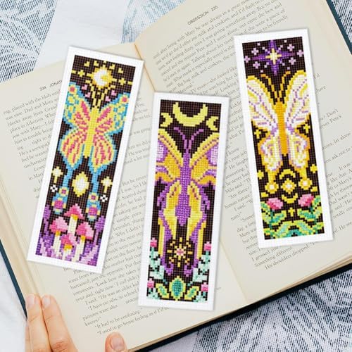 INFUNLY 6Pcs Cross Stitch Bookmark Kit 3x8.5 Inch Butterfly Stamped Embroidery Starter Set for Adults DIY Fabric Needlepoint Bookmark with 16 Colors Floss Scissor Threader Backing Felt for Book Lovers - Image 5