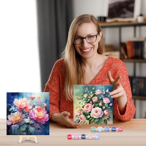 RoundFunny 8 Set Paint by Numbers Drawing Kit for Adults,Vibrant Blooms - Image 6