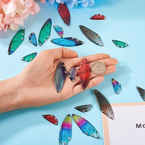 FASHEWELRY 20Pcs Resin Butterfly Wing Charms Rainbow Insects Wing Charms 5 Colors Dragonfly Feather Pendants for Crafts Jewelry Making - Image 6