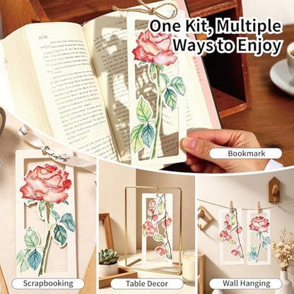 Watercolor Bookmarks to Paint for Adults & Beginners, 10PCS DIY Painting Bookmarks with Hollow Animal Designs, Paint Set, Pen & Glitter, Stress Relief Art Craft Kit, Gift for Book Lovers, Readers - Image 3