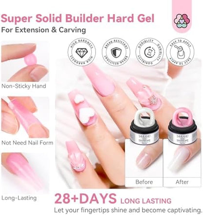 SAVILAND Non Sticky Solid Builder Nail Gel Kit Clear Nude White Pink - Image 3
