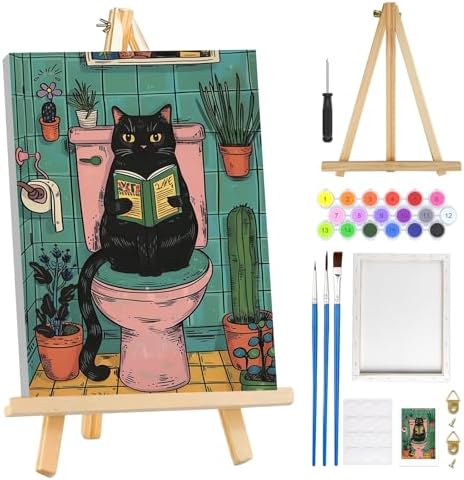 MOGTAA Paint by Numbers Kit for Adults with Frame, Cat Paint by Number Canvas, Paint by Numbers with Easel, DIY Animal Oil Painting Kit for Home Wall Decor 8 x 12 Inch by MOGTAADIYHomeDecor