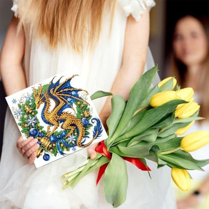 jinglinhh 6pcs Christmas Dragon Wreath Diamond Art Painting Greeting Cards with Envelopes, DIY Card Making Kits for Adults, Diamond Art Postcards Christmas Cards Craft Gifts - Image 6