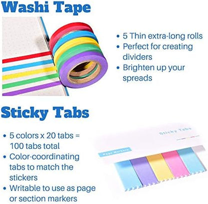 Perfect Planner Journal Supplies Kit - 32 Piece Set, Custom-Designed Supplies for Bullet Dot Journals and Planners, Includes Stickers, Stencils, Washi Tapes and Sticky Notes, by Wonderful Washi - Image 5