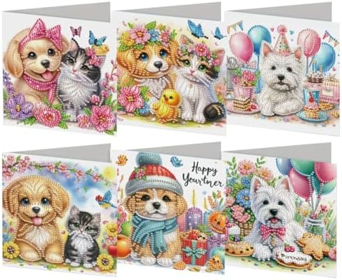 C'eitura 6Pcs Diamond Art Painting Greeting Cards Kit DIY Dog Cat Crafts by C%27eitura
