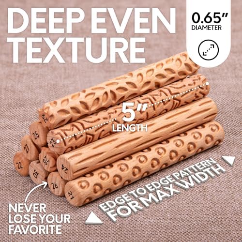 Byllstore Clay Texture Rollers | 10-Pack | 5 in x 0.65 in | Premium Wooden Pottery Tools | Set C - Image 5
