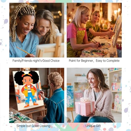 6 Pack African Girl Paint by Numbers Kit for Adults, Afro Little Girl Paint by Number Kits, Colorful Paint by Numbers for Adults, Cute Acrylic Painting on Canvas for Home Wall Decor Gift 8x12 Inch - Image 6