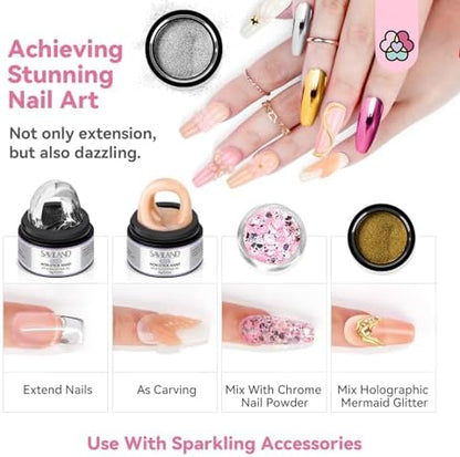 SAVILAND Non Sticky Solid Builder Nail Gel Kit Clear Nude White Pink - Image 5