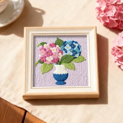 INFUNLY Hydrangea Punch Needle Kits for Beginner Adult Flower DIY Punch Needle Embroidery Starter Kits for Wall Hanging Vase Plant Needles Stitching Kit with Instruction for DIY Crafts Gift Home Decor - Image 6
