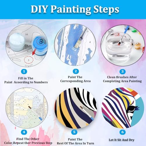 Artunion Framed Paint by Numbers Kit for Adults Beginners & Kids Ages 8-12,Colorful Zebra Paint by Number with Frame,Animal Paint by Numbers Kit on Canvas 10 * 10 Inch Without Easel - Image 6