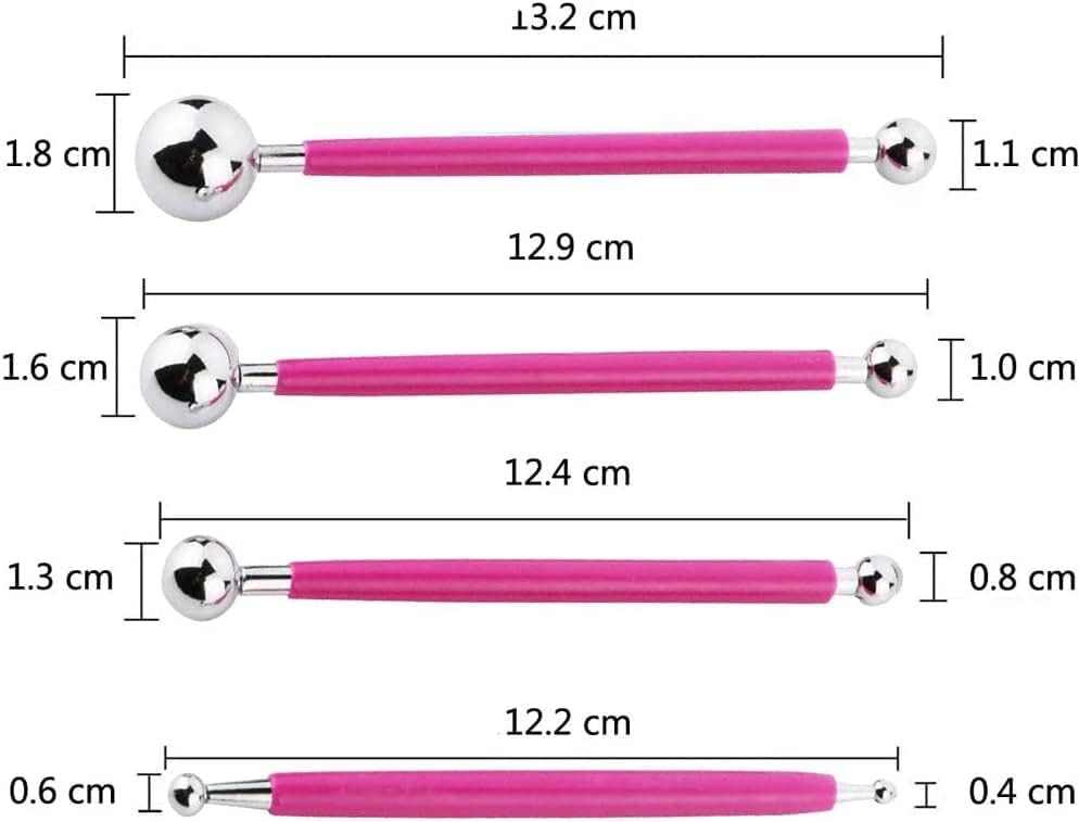 4PCS Double-Ended Metal Ceramic Clay Ball Stylus Dotting Tools and 5PCS 2 Way Silicone Polymer and Embossing Paper Flower Indentation Tool for Drawing - Image 2