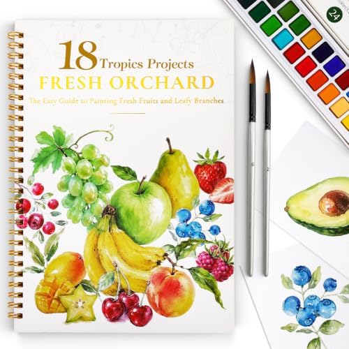 Watercolor Workbook for Beginners,18 Fresh Fruits Water Coloring Book,Relaxing & Easy to Paint Water Coloring Book with 24 Colors-Perfect for Gifting to Creativity & Joy for Adults by DMSKY