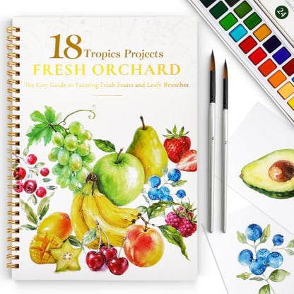 Watercolor Workbook for Beginners,18 Fresh Fruits Water Coloring Book,Relaxing & Easy to Paint Water Coloring Book with 24 Colors-Perfect for Gifting to Creativity & Joy for Adults by DMSKY