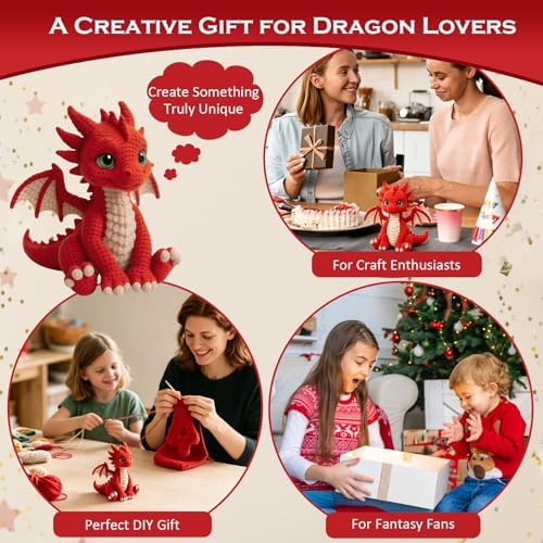 Morcolplus Dragon Crochet Kit for Adults, Advanced Fantasy Amigurumi Crochet Kit with Step-by-Step Video Tutorials, Updated Instructions and All Materials Included, DIY Yarn Craft Gift (Red) - Image 6