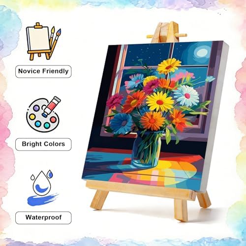 TBAIRO 4 Pack Framed Paint by Numbers Kit for Adults Beginner Flower DIY Painting Kits for Adults Floral Easy Adult Paint by Number Kits on Canvas for Wall Art Decor 8x12 Inch - Image 2