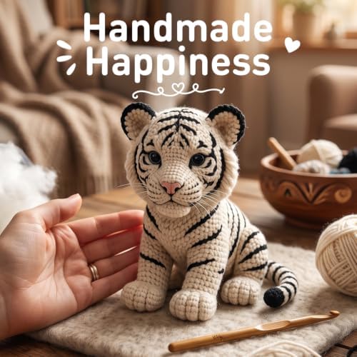 FACE N FACE DIY Crochet White Tiger Kit for Beginners – Amigurumi Tiger Cub Stuffed Animal Knitting Kit with Yarn, Hook & Step-by-Step Instructions – Easy Beginner Crochet Animal Craft for Adults - Image 3