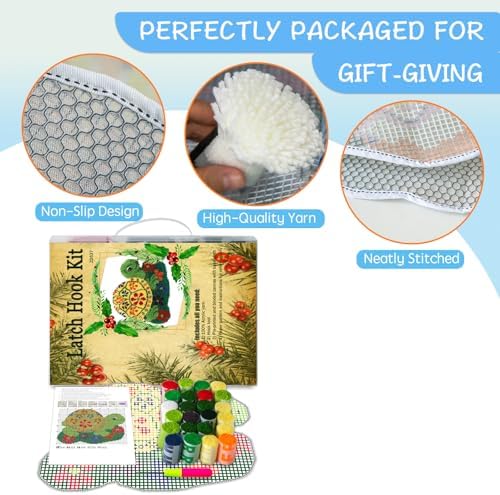 Latch Hook Kit for Adults Beginners Turtle DIY Rug Making Kits with Color Preprinted Canvas, Crafts Needlework Arts for Home Decoration Festival Gift 20X15inch - Image 5