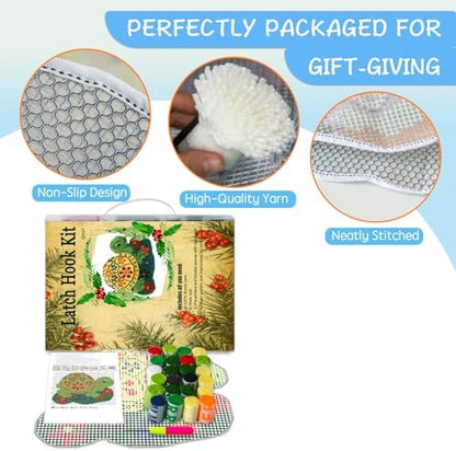 Latch Hook Kit for Adults Beginners Turtle DIY Rug Making Kits with Color Preprinted Canvas, Crafts Needlework Arts for Home Decoration Festival Gift 20X15inch - Image 5