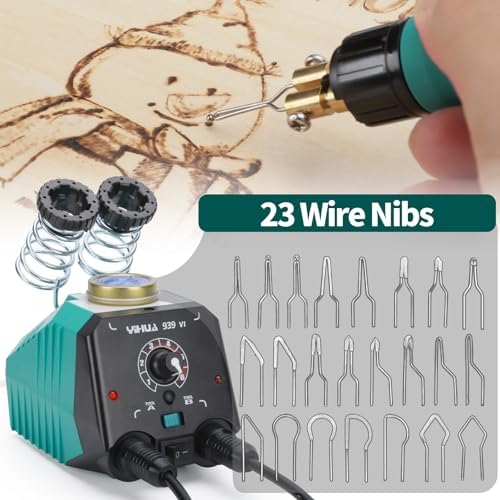 YIHUA 939-VI Dual Wood Burning Pen Wood Burning Kit with 23 Wire Nib in Varied Shapes, Detachable Pyrography Pen, 6 Wood Pieces, 6 Stencils and Screw Driver, Tweezers Used as Wood Burning Tool - Image 3
