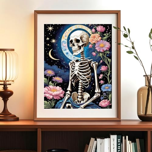 Qaisxoty Paint by Numbers Kit for Adults Beginners, DIY Skull Paint by Numbers Kit on Rolled Canvas, Easy Acrylic Painting by Number Kit for Home Decor Gift - 12” x 16” - Image 2