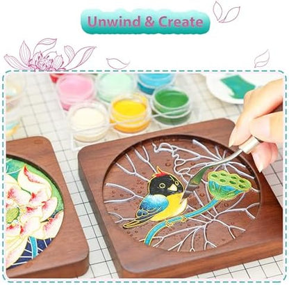 Cloisonne Kit, DIY Coasters Craft Kits, Filigree Enamel Art, Lotus - Image 3