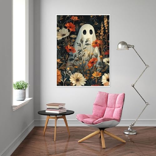Eiazuiks Halloween Stamping Cross Stitch Kit, Ghost and Flowers Halloween Counting Cross Stitch Kit for Adult Beginners, Full Line DIY Stitching Kit for Home Decor Cross Stitch Patterns 12x16 inches - Image 3