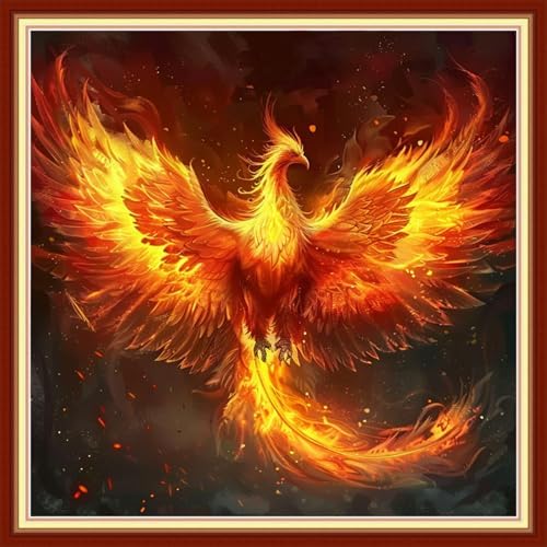 Joyhoor Stamped Cross Stitch Kits for Beginners, Needlepoint Kits for Adults, 11CT Counted Embroidery Kits-Fire Phoenix 18x18 inchs by JoyhoorCrossStitchKits