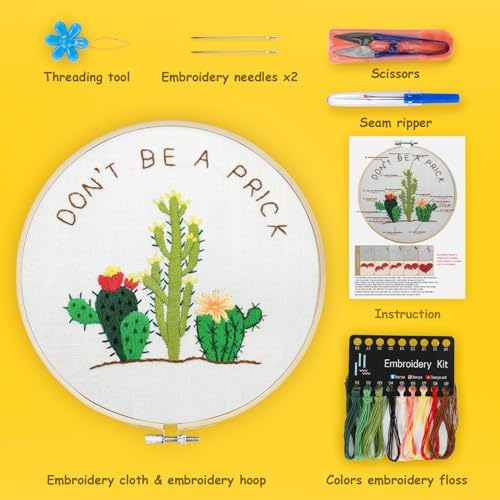 BERYA Cactus Embroidery Kit Including Video Step by Step Instructions Embroidery Hoop,Color Threads and Embroidery Scissors for Beginners-Handmade Needlepoint Kits for Adults - Image 2