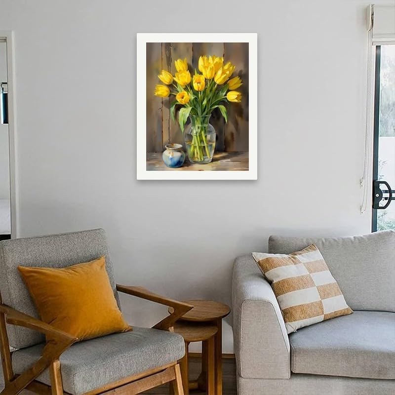 TAOPAOLAB Floral Still Life Paint by Numbers Kit for Adults - DIY Yellow Tulips in Glass Vase Painting on Canvas 16x20In, Acrylic Paint Set, Suitable for Beginners, Art for Home Decoration or Gifts - Image 4
