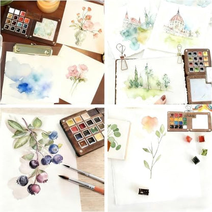Tobeno1 Mini Watercolor Paint Set, Wooden Mini Portable Paint Palette Travel Kit, with Paint, Brush, Sketchbook & Copper Clip, for Beginners, Artists & Painting Enthusiasts (1 Set) - Image 6