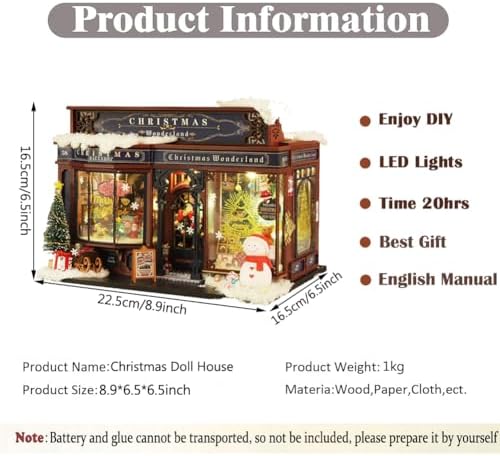 DIY Miniature Dollhouse Kit, Wooden Dollhouse Kit Miniature House Kit with LED Light,Creative Room Idea for Adults Christmas Doll House DIY Kit - Image 6