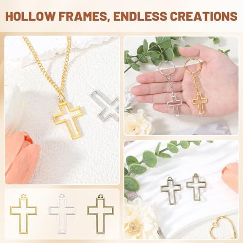 Gartful 30PCS Open Bezels for Resin Jewelry Making, Earring Making Kit, Geometric Frame Charms for Pendants, Earrings, Necklaces, DIY Crafts, Cross Shape - Image 3