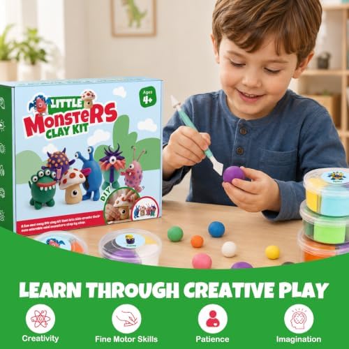 Air Dry Clay Kit for Kids, 12 Monsters Modeling Magic Clay Sculpting Set, DIY Party Favors Arts & Crafts for Kids Ages 4-12, Ultra Light & Soft, Safe & Non-Stick with Tools & Tutorials - Image 6
