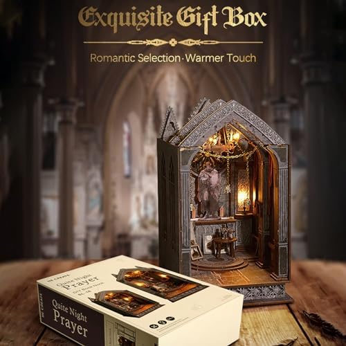 Flever Dollhouse DIY Book Nook Miniature Kit, Bookshelf Insert Decor, 3D Wooden Puzzle Booknook Miniature Kit, Creative Assembled Bookends for Halloween and Chrimas Gift (Quite Night Prayer) - Image 5