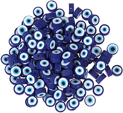100pcs Evil Eye Polymer Clay 10mm Spacer Beads for Women Jewelry Making DIY Bracelet Necklace Hair Clip Accessories (Blue Evil Eye) by LUBINGSHINE