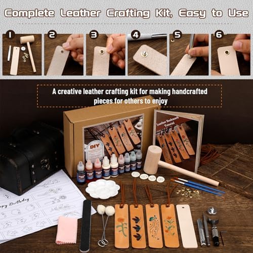 Leather Crafting Kit, Leather Bookmarks Making Kit Tools Supplies Tutorial - Image 6
