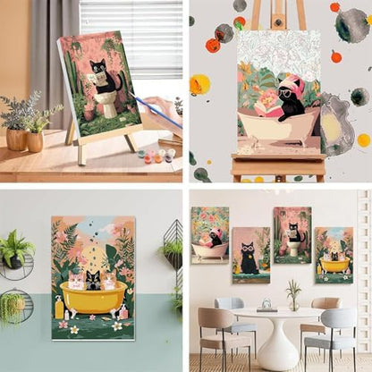 4 Pack Cat Paint by Numbers for Adults with Framed Canvas - Wooden Easel - Image 5