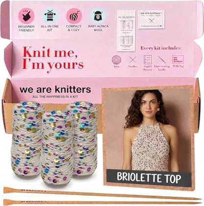 We Are Knitters Briolette Top Knitting Kit | Limited Edition DIY Knitting Kit for Women | Beginner-Friendly Top Kit with 3 Dancing Queen Opalite Cotton Yarn, Pattern & 1 Needles by WEAREKNITTERS