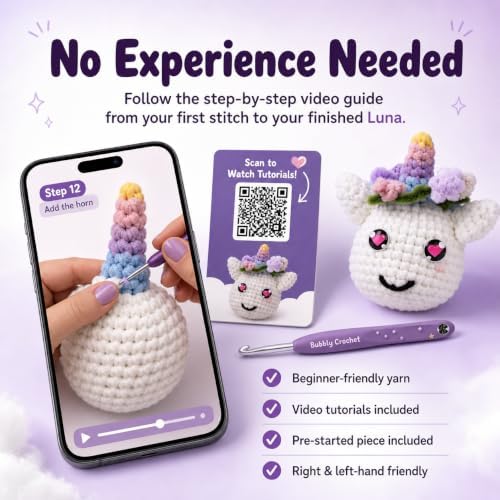 Bubbly Crochet - Luna the Unicorn Starter Kit | Includes Step-by-Step Tutorial Videos | Easy to Customize | Fun Handmade Gift and Easy Arts - Image 4