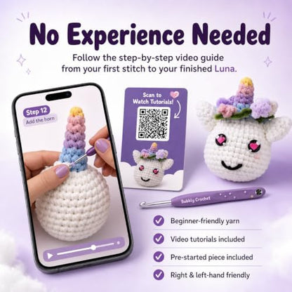 Bubbly Crochet - Luna the Unicorn Starter Kit | Includes Step-by-Step Tutorial Videos | Easy to Customize | Fun Handmade Gift and Easy Arts - Image 4