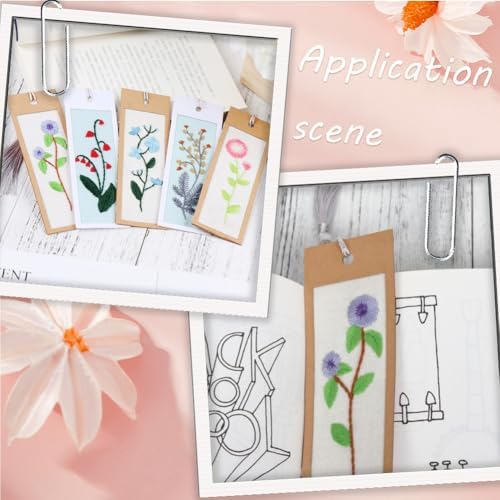 SUNNYCLUE DIY 5 Sets Embroidery Bookmark Kits Instruction Included Cross Stitch Bookmark Floral Plant Flower Tassel Bookmarkers Cross Stitch Kits for Beginners Adults School Office Gifts Craft - Image 4
