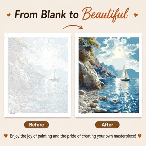 AUKELHJ Paint by Numbers Kit for Adults Beginner, Coastal, 16X20 Inch - Image 4
