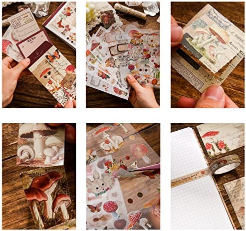 emmoolife Scrapbooking Supplies Kit, Vintage Mushroom Aesthetic Scrapbook Kit for Bullet Junk Journal, Stationery, A6 Grid Notebook, DIY Journaling Supplies, Birthday Craft Gift for Teen Girl Women - Image 3